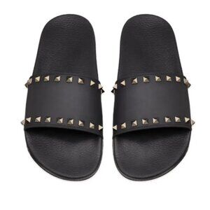 Valentino Garavani Rockstud black slide sandals Size 8 US $500